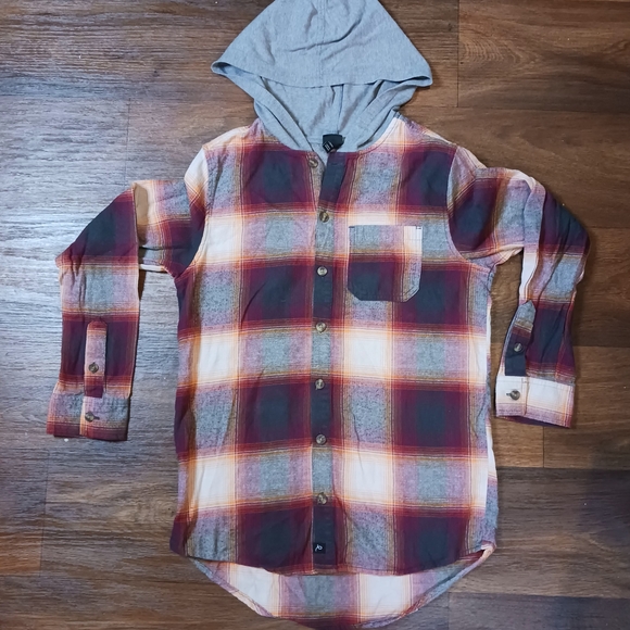 Art Class Plaid Hooded Kids Shirt Red/Orange L 12/14 - Picture 1 of 7